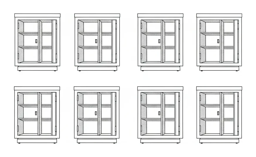 Diagrama esquemático: varios archivadores idénticos e independientes, cada uno cerrado sobre sí mismo, sin ningún depósito común entre ellos. Comparten la forma pero no el contenido.